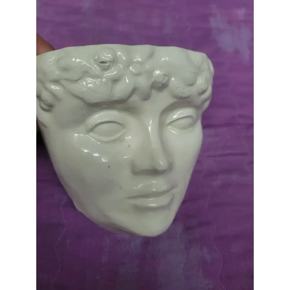 Vintage White Cream Wall Pocket Victorian Face Medusa? Signed Numbered